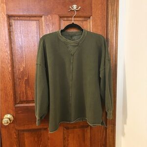 AERIE Crew Neck Oversized Pullover Sweatshirt Knit Top Green NWOT Sz S